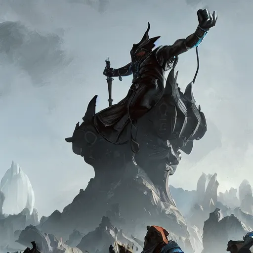 Image similar to a giant black chess bishop statue, battlefield background, bright art masterpiece artstation. 8 k, sharp high quality artwork in style of jose daniel cabrera pena and greg rutkowski, concept art by tooth wu, hearthstone card game artwork, chess piece