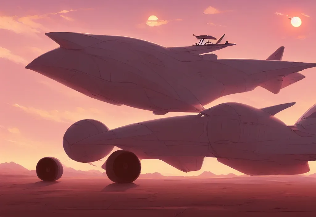 Image similar to a small and chubby futuristic airplane in a desert at dawn, intricate oil painting, high detail illustration, sharp high detail, manga and anime 1 9 9 9, official fanart behance hd artstation by jesper ejsing and makoto shinkai, 4 k,