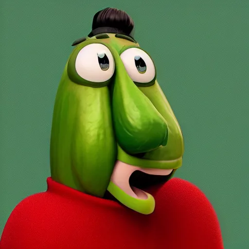 Image similar to a cartoon character with a green pepper in his mouth, a character portrait by weiwei, cgsociety, sots art, official art, art, character,