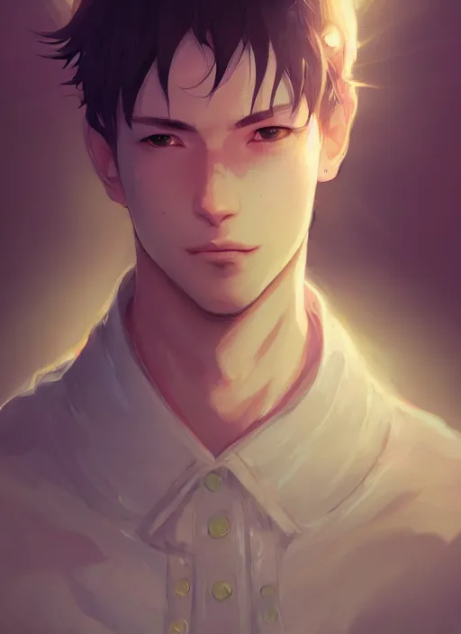 Prompt: a portrait of the most beautiful man in the world, intricate, tone mapped, ambient lighting, highly detailed, digital painting, artstation, concept art, 4 k, god rays, stunning beautiful, glowing eyes, sharp focus, by makoto shinkai and akihiko yoshida and hidari and wlop