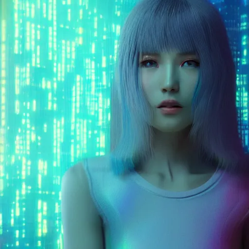 Image similar to Giant hologram of Hatsune miki in blade runner 2049, digital art, artstation, cgsociety