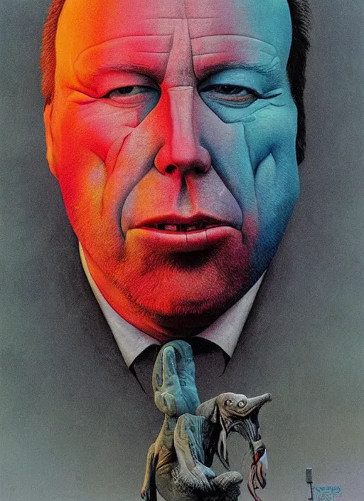 Image similar to alex jones by zdzislaw beksinski and lisa frank