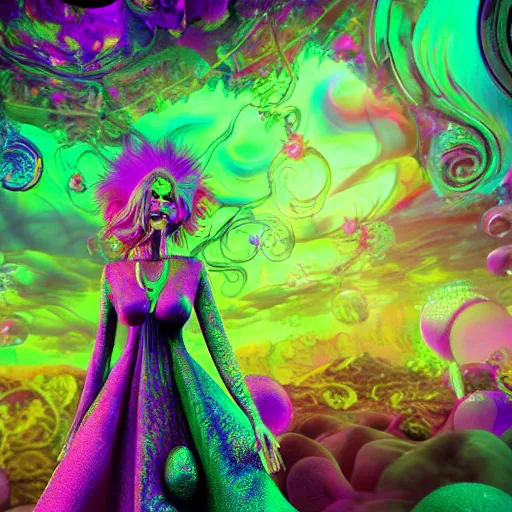 Prompt: psychadelic witch, hyper detailed, flowing psychadelic background intricate and detailed, 8 k, octane render