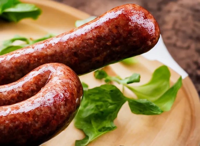 Image similar to A sausage eating a sausage. close up food photography, studio lighting, Sigma 35mm f/1.4