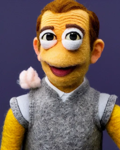 Image similar to tobey flenderson as a muppet. highly detailed felt. hyper real photo. 4 k.