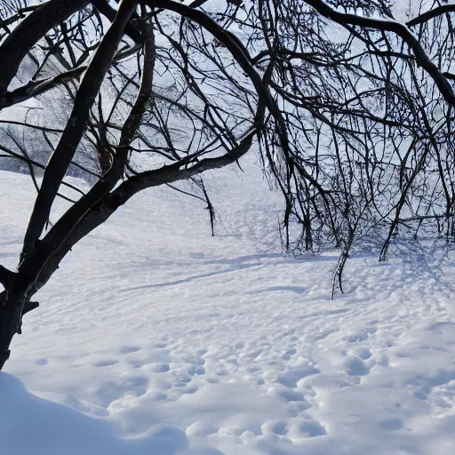 Prompt: wind of winter in the black boughs