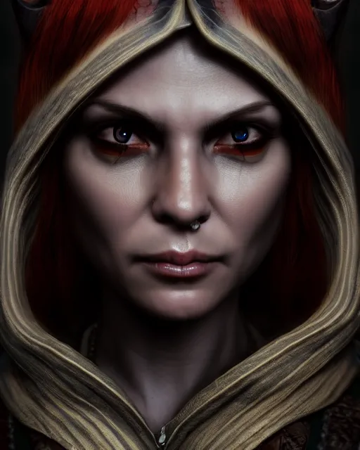 Image similar to headshot portrait of the demonic priestess, cgsociety, detailed, unreal engine, textured, cinematic, character design