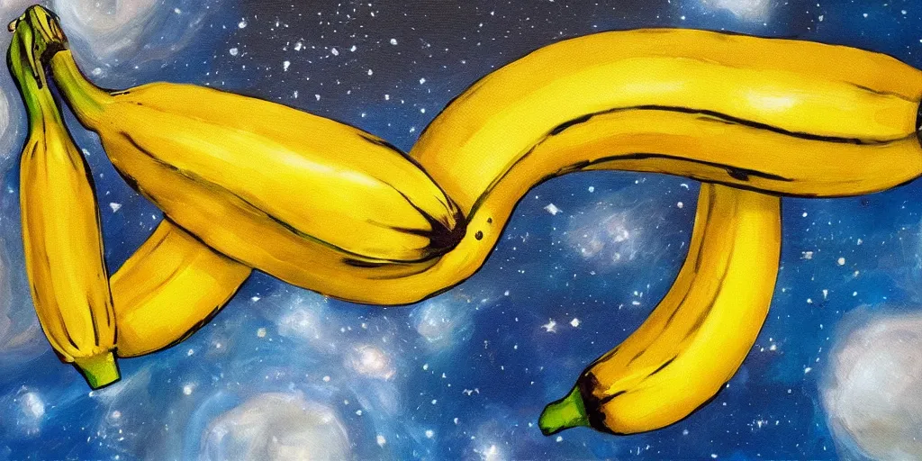 Image similar to banana hat in outer space, acrylic on canvas, breathtaking realistic, photorealistic in the style of realism