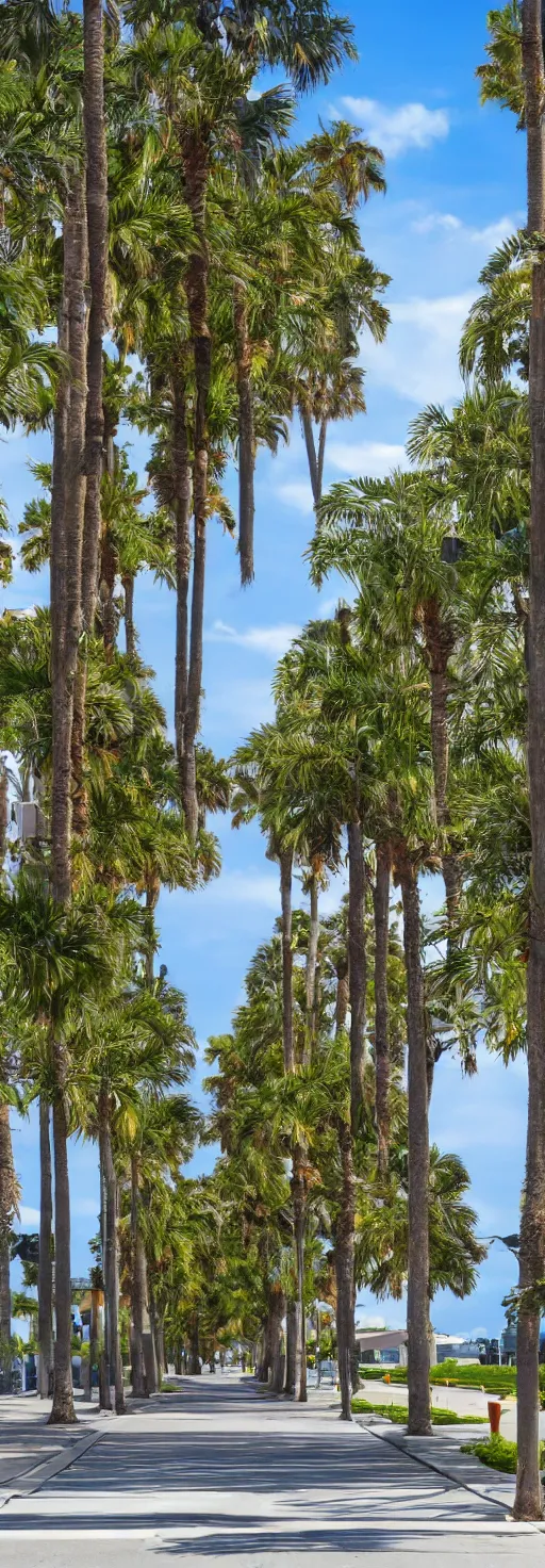 Image similar to side shot of sidewalk with bike path, palm trees, accessible for the disabled, by professional photographer, 8 k resolution, photo, high quality, unreal engine, 3 d