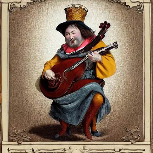 Prompt: anthropomorphic nymphicus hollandicus bard, yellow robe, playing a mandolin, digital art, d & d, character art, trending on artstation