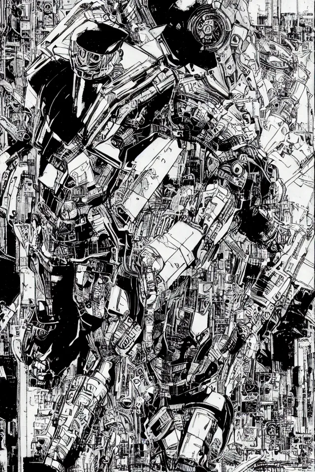 Prompt: comic book illustration, portrait of Machine Man, concept art by Barry Windsor-Smith, sci-fi, sharp focus, Trending on Artstation HQ, deviantart