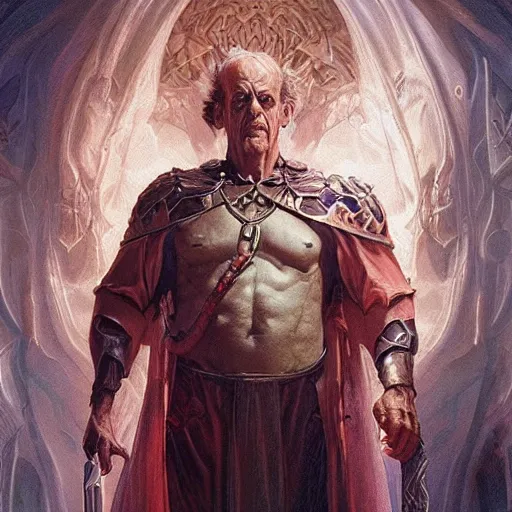 Image similar to Christopher Lloyd as belial, full_body!!, dungeons and dragons, highly_detailed!!, Highly_detailed_face!!! , artstation, concept art, sharp focus, illustration, art by artgerm and greg rutkowski and alphonse mucha