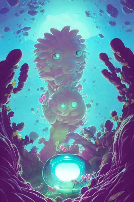 Image similar to roots cactus sushi cristal smurf ghost creature animal sushi cristal very big eye roots cactus elemental flush of force nature micro world fluo fishscale, behance hd by jesper ejsing, by rhads, makoto shinkai and lois van baarle, ilya kuvshinov, rossdraws radiating a glowing aura global illumination ray tracing hdr