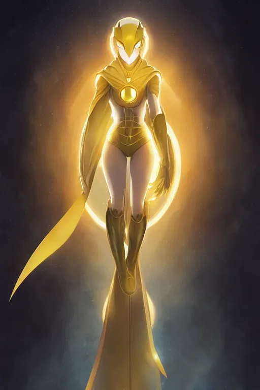 Image similar to anime key visual of a beautiful young female doctor fate!! intricate, cape, glowing, powers, dc comics, cinematic, stunning, highly detailed, digital painting, artstation, smooth, hard focus, illustration, art by artgerm and greg rutkowski and alphonse mucha