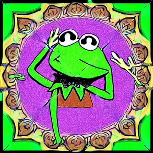 Image similar to kermit the frog mandala, high saturation, viberant