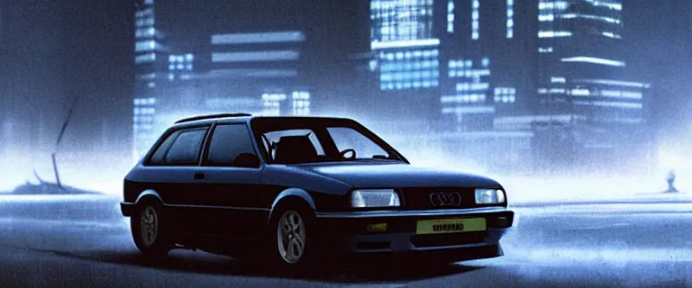 Image similar to RS Blue Audi RS 2 Avant (1995), black car, a gritty neo-noir, dramatic lighting, cinematic, establishing shot, extremely high detail, photorealistic, cinematic lighting, artstation, by simon stalenhag, Max Payne (PC) (2001) winter new york