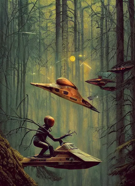 Image similar to hyper realistic spaceship in the woods by a river gorgeous lighting, lush forest foliage blue sky a hyper realistic painting by chiara bautista and beksinski and norman rockwell and greg rutkowski, weta studio, and lucasfilm