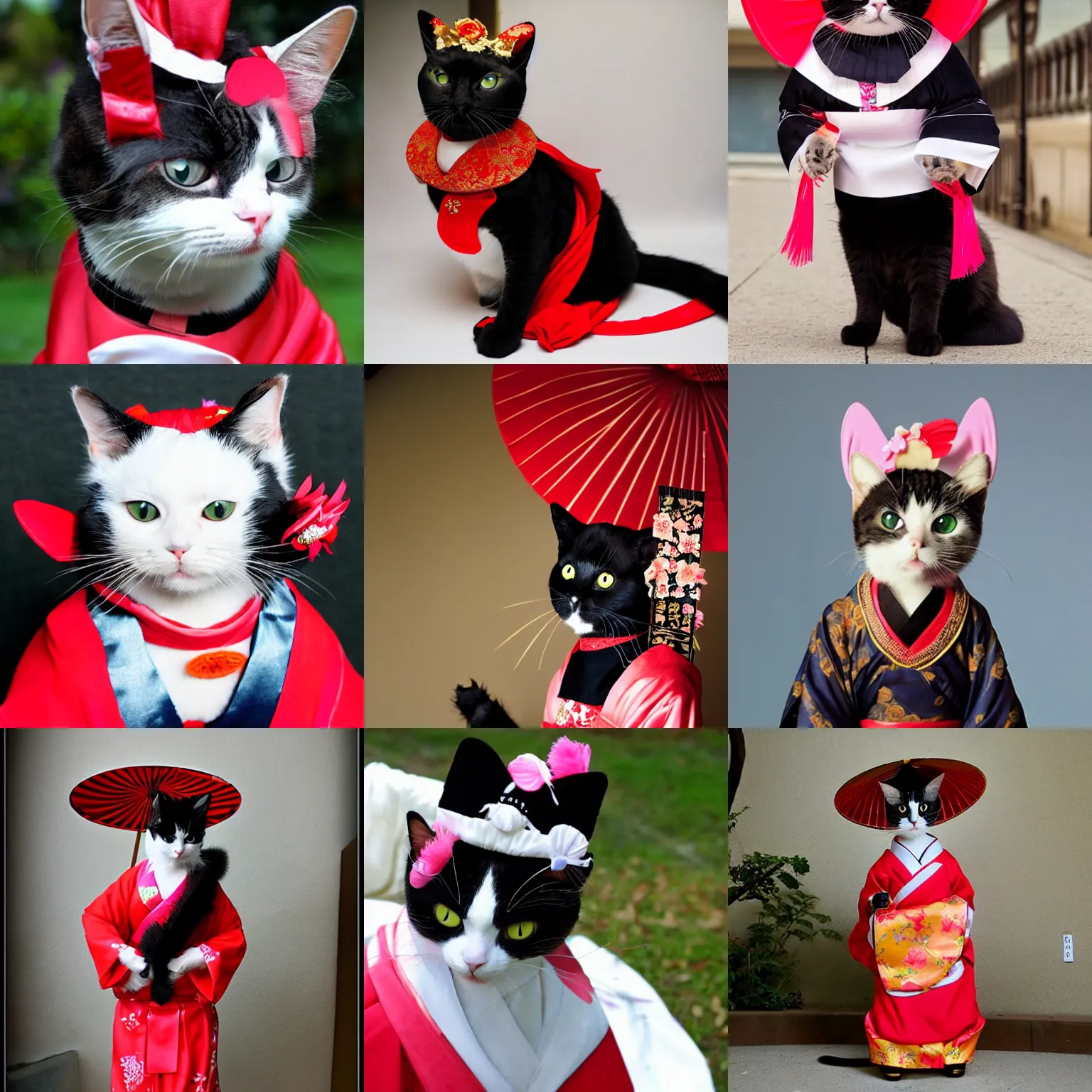 Prompt: a cat wearing a geisha costume