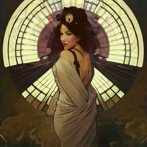 Image similar to a mushroom cloud merging into the shape of a peace sign, art by artgerm and greg rutkowski and alphonse mucha highly detailed, dieselpunk, high quality, 8 k, soft lighting, realistic face, path traced