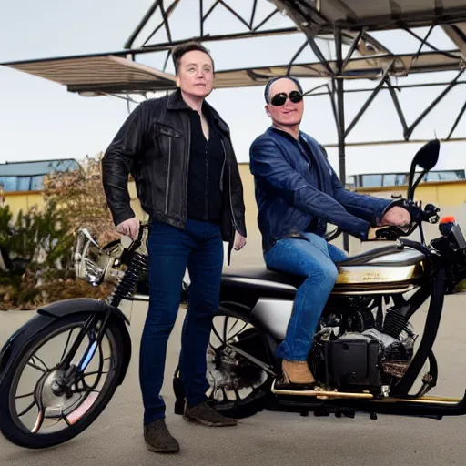 Image similar to elon musk and jeff bezos on a motorcycle