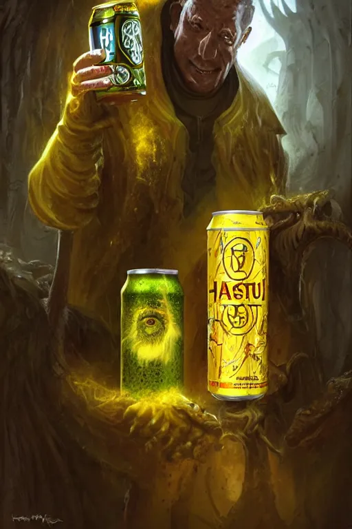 Prompt: Hastur drinking a can of Natural Light Beer, character art, concept art, painting by Mark Brooks, the king in yellow