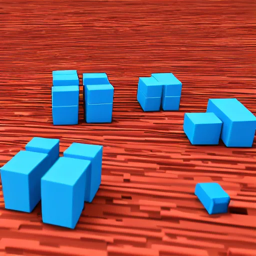 Image similar to a realistic photo of a mug being smashed on the ground and breaking into multiple voxel cubes. photo realistic.