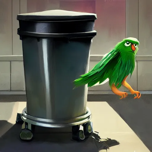 Image similar to oscar the grouch in a chrome plated garbage can, behance hd by jesper ejsing, by rhads, makoto shinkai and lois van baarle, ilya kuvshinov, rossdraws global illumination