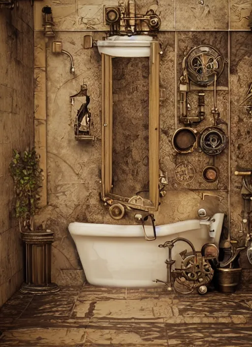 Prompt: old photo of a steampunk bathroom intricate detailed 8k ultra realistic