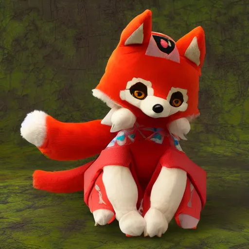 Prompt: cute fumo plush of the fox priestess of the jungle temple, canine shrine maiden, vray