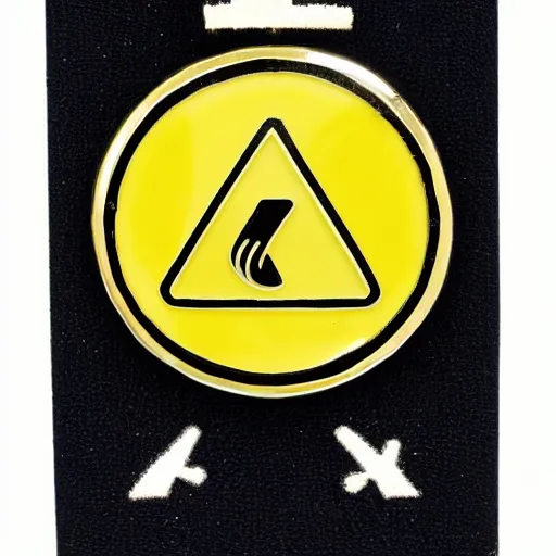 Image similar to a diamond enamel pin depicting a caution hazard, smooth curves