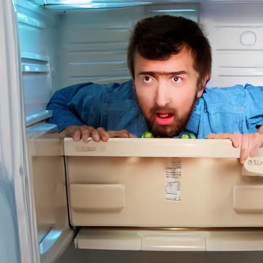 Image similar to man hiding inside of refrigerator