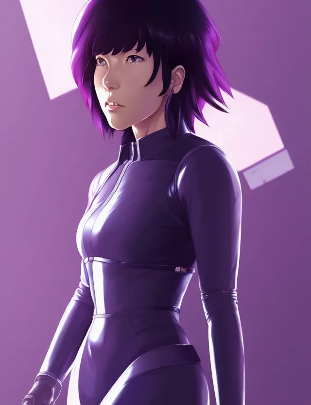 Image similar to a fullbody portrait of motoko kusanagi the major ghost in the shell : : stand alone complex, under repairs, maintenance : : by ilya kuvshinov, rossdraws, artgerm, sola digital arts, anti aliasing, raytracing : :