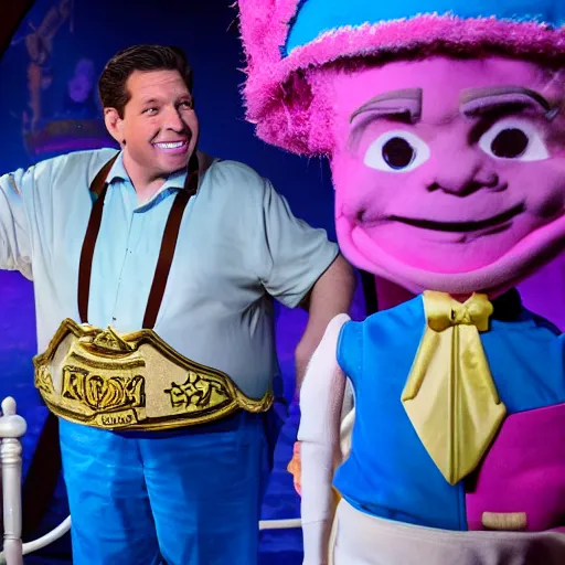 Image similar to a six year old child puppet in the its a small world ride in real life that looks exactly like ron desantis the governor of florida, highly detailed, high definition, ultra realistic