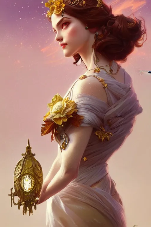 Image similar to Princess Daisy, fantasy, intricate, elegant, highly detailed, digital painting, artstation, concept art, matte, sharp focus, illustration, art by Artgerm and Greg Rutkowski and Alphonse Mucha