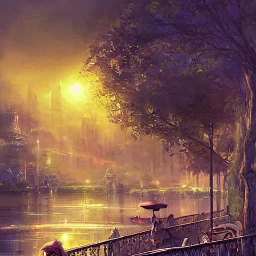 Image similar to Beautiful happy picturesque charming small sci-fi city in harmony with nature. Beautiful light. Nice colour scheme, soft warm colour. Beautiful detailed artistic digital painting by Vincent. (2022)