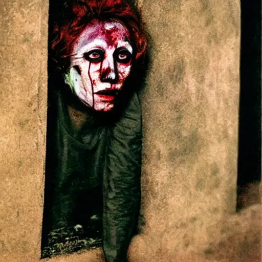 Image similar to horror art, deep bleeding decaying colors!, professional photograph taken by Cindy Sherman