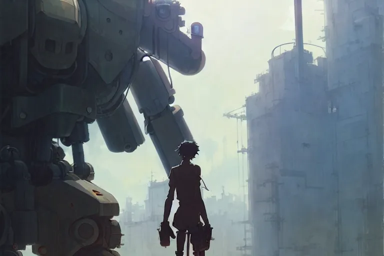 Image similar to dieselpunk, giant robot, painted by greg rutkowski makoto shinkai takashi takeuchi studio ghibli, akihiko yoshida
