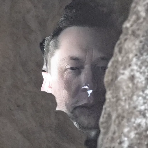 Prompt: voyeuristic cropped closeup of elon musk crying in a dimly lit cave, warm lighting, sony 5 0 mm lens