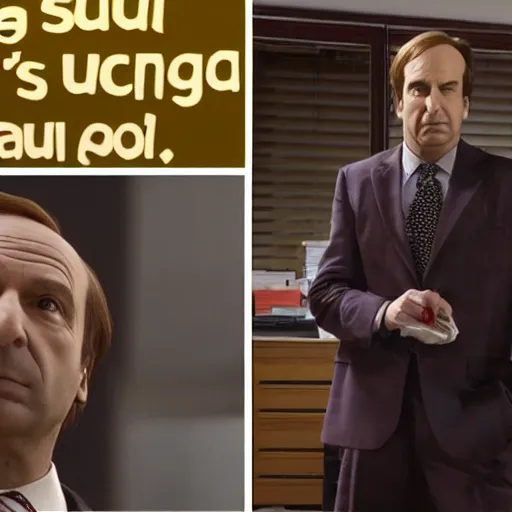 Prompt: saul goodman is an angel and he's visiting hell