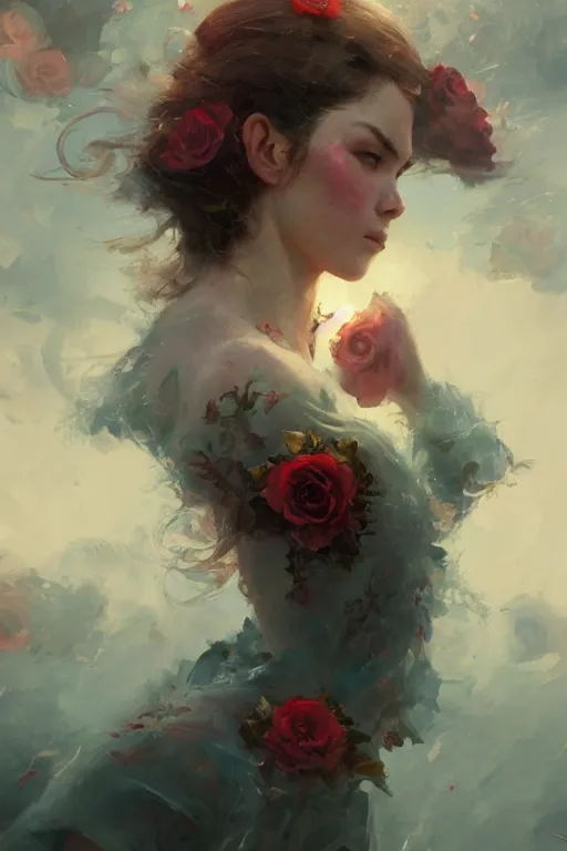 Prompt: sea of roses, oil painting, sunlit, paint texture, digital painting, highly detailed, artstation, sharp focus, illustration, concept art, ruan jia, charlie bowater, tom bagshaw, norman rockwell