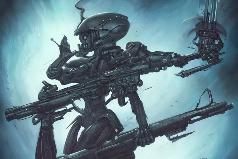 Image similar to Blackhole Rifle, unsettling, creepy, horror, Professional Illustration by ArtGerm and Peter Mohrbacher