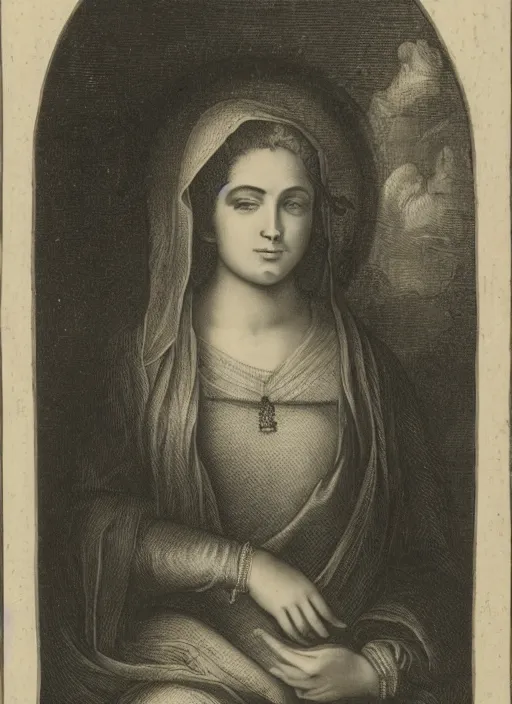 Image similar to an engraving of Madonna