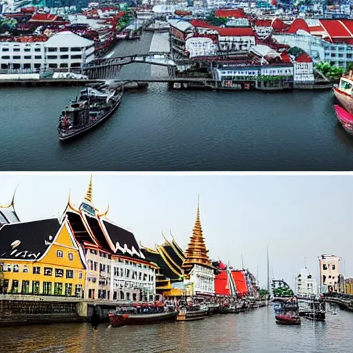 Image similar to Copenhagen and Bangkok morphed together as one new city