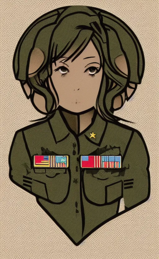 Prompt: girl, by satoru sao, silicone patch design, insignia, soldier clothing, military gear, high detail