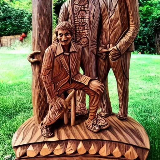 Prompt: intricate wood carving of michael jackson having a picnic