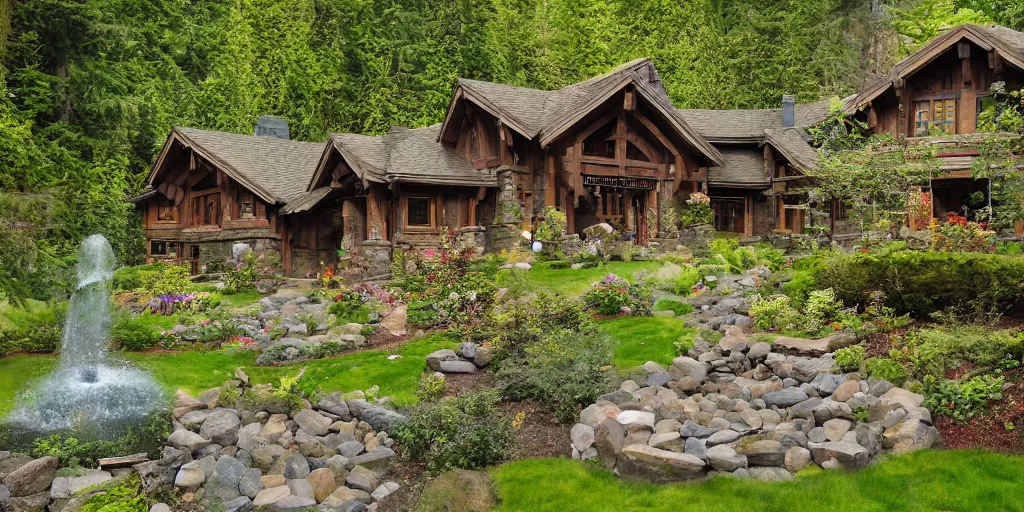 Image similar to residence in the style of rivendell, washington state