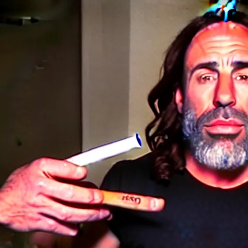 Prompt: the episode of joe rogan interviewing jesus christ while smoking a weed blunt. a cigarette with weed smoked by joe rogan. joe rogan experience.