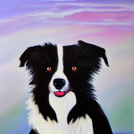 Prompt: a border collie in formal attire, oil painting