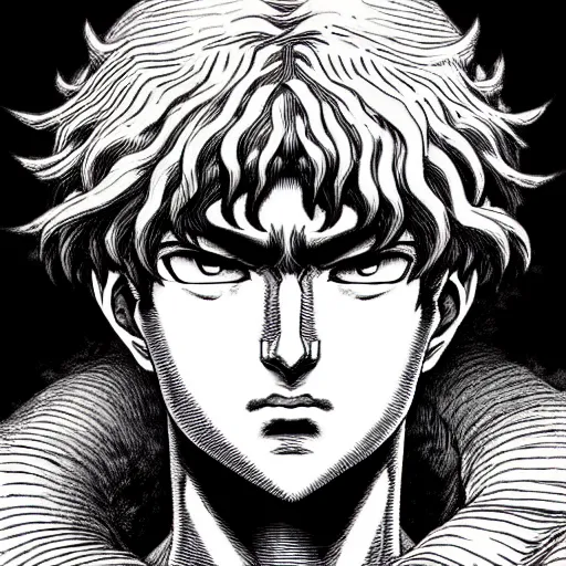 Image similar to a beautiful portrait of man by kentaro miura and gustave dore, berserk style, hyperdetailled manga character