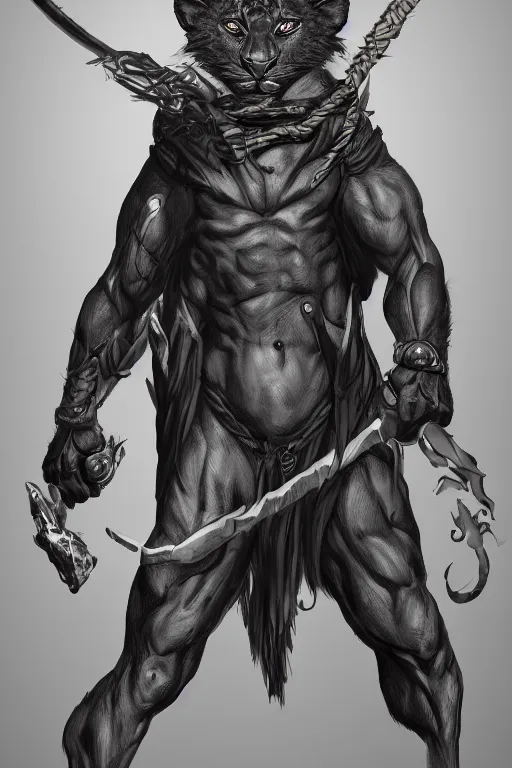 Image similar to anthropomorphic muscled black-coated leopard mage, Artstation